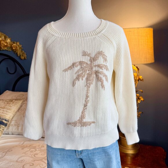 Tommy Bahama Breezy Palm Crew Neck Sweater in Cream and Tan - Picture 2 of 8